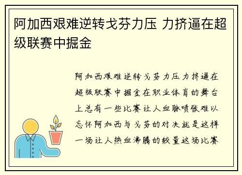 阿加西艰难逆转戈芬力压 力挤逼在超级联赛中掘金